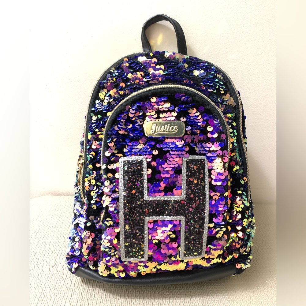 Justice Glitter Initial “H” Mini Backpack With Iridescent Flip Sequins